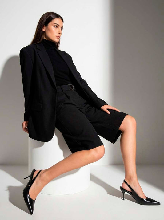 Scarpin Santa Lolla Preto Couro Slingback Salto Fino