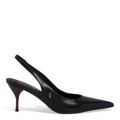 Scarpin Santa Lolla Preto Couro Slingback Salto Fino