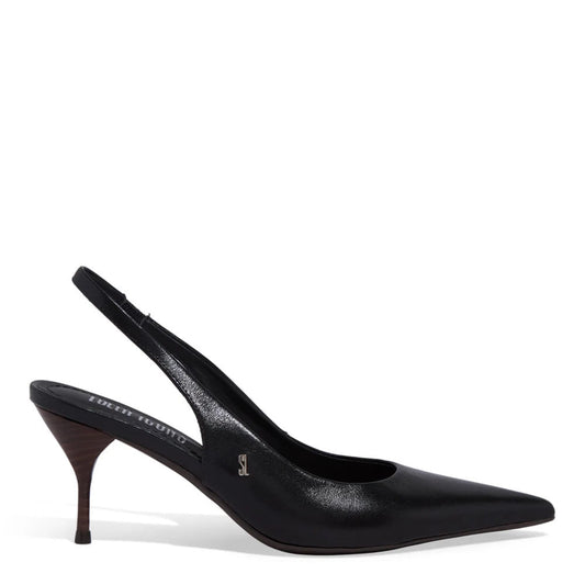 Scarpin Santa Lolla Preto Couro Slingback Salto Fino