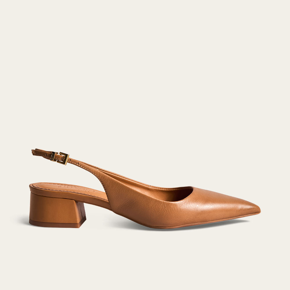 Scarpin Slingback Santa Lolla Caramelo Salto Bloco