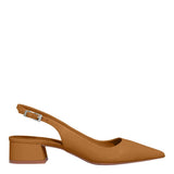 Scarpin Slingback Santa Lolla Couro Caramelo Salto Bloco Baixo