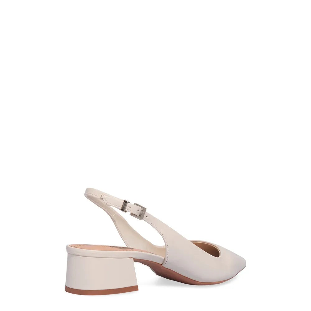 Scarpin Slingback Santa Lolla Off White Couro Salto Bloco Baixo 