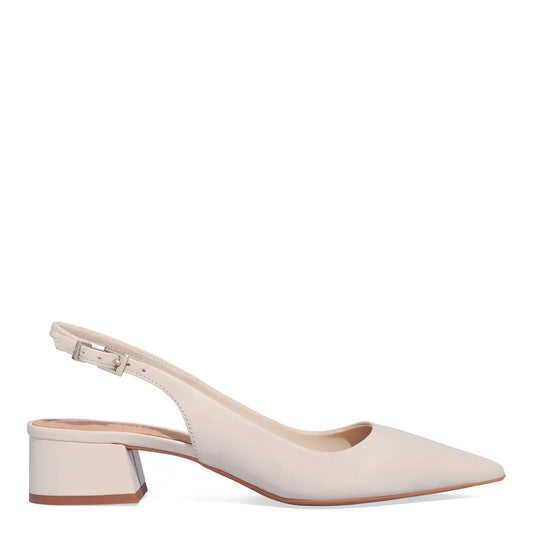 Scarpin Slingback Santa Lolla Off White Couro Salto Bloco Baixo 