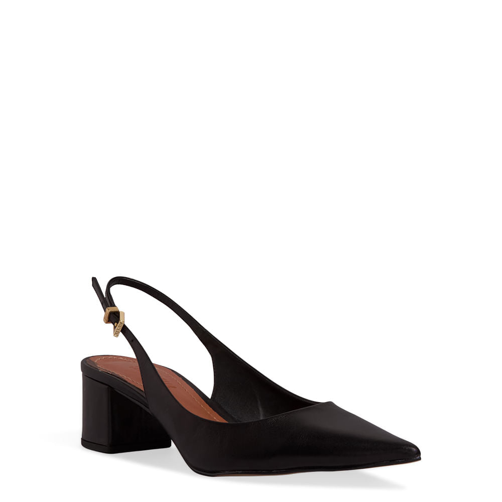 Scarpin Slingback Santa Lolla Preto Couro 