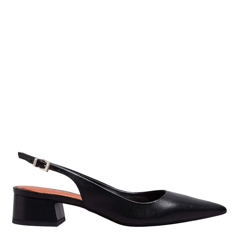 Scarpin Slingback Santa Lolla Preto Couro Salto Baixo