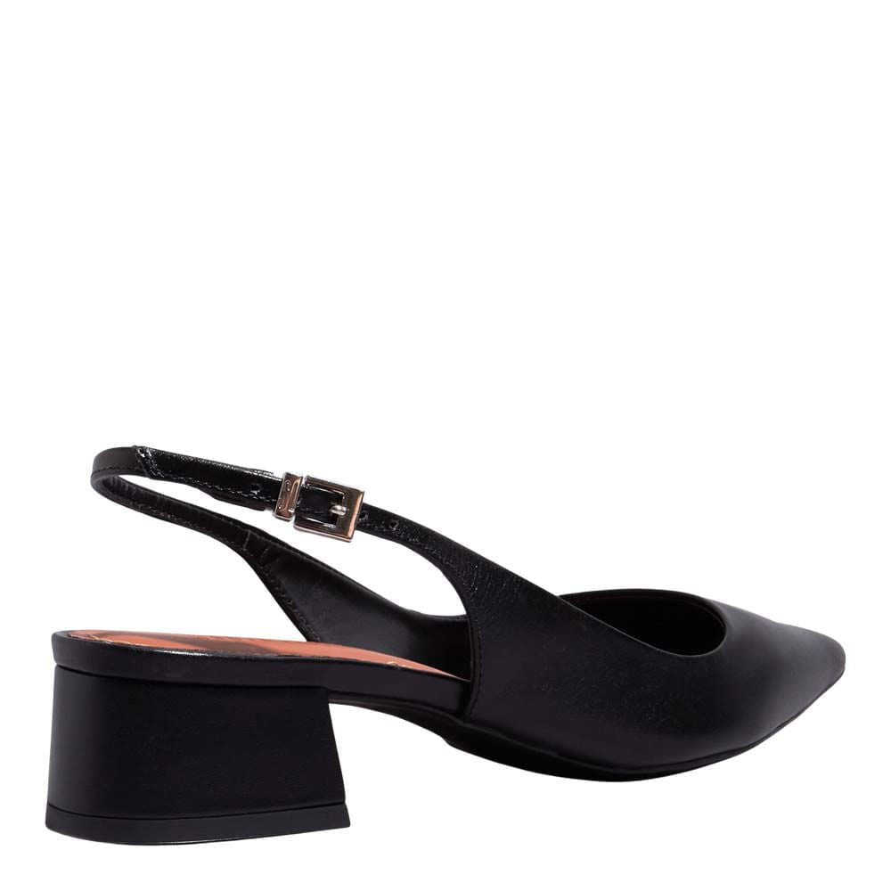Scarpin Slingback Santa Lolla Preto Couro Salto Baixo
