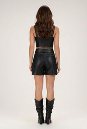 Short Couro Frysaide Preto Com Recortes