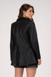 Short Couro Frysaide Preto Com Recortes