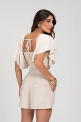Short De Linho Com Lapelas Natural Frysaide