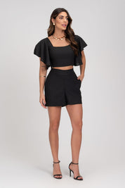 Short De Linho Com Lapelas Preto Frysaide