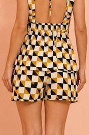 Short Flo Maria Estampado Geométrico Cintura Alta