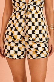 Short Flo Maria Estampado Geométrico Cintura Alta