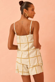 Short Flo Maria Off White Linho Xadrez