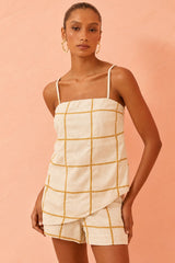 Short Flo Maria Off White Linho Xadrez