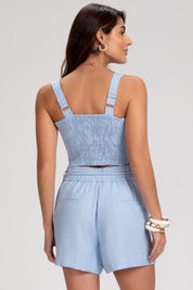 Short Frysaide Azul Bicolor Cintura Alta Faixa