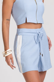 Short Frysaide Azul Bicolor Cintura Alta Faixa