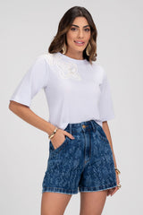 Short Jeans Escuro Mom Frysaide