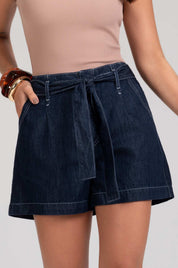 Short Jeans Frysaide Azul Cintura Alta Faixa