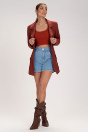 Short Jeans Frysaide Azul Claro Mom Cintura Alta
