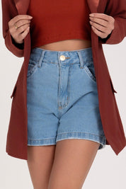 Short Jeans Frysaide Azul Claro Mom Cintura Alta