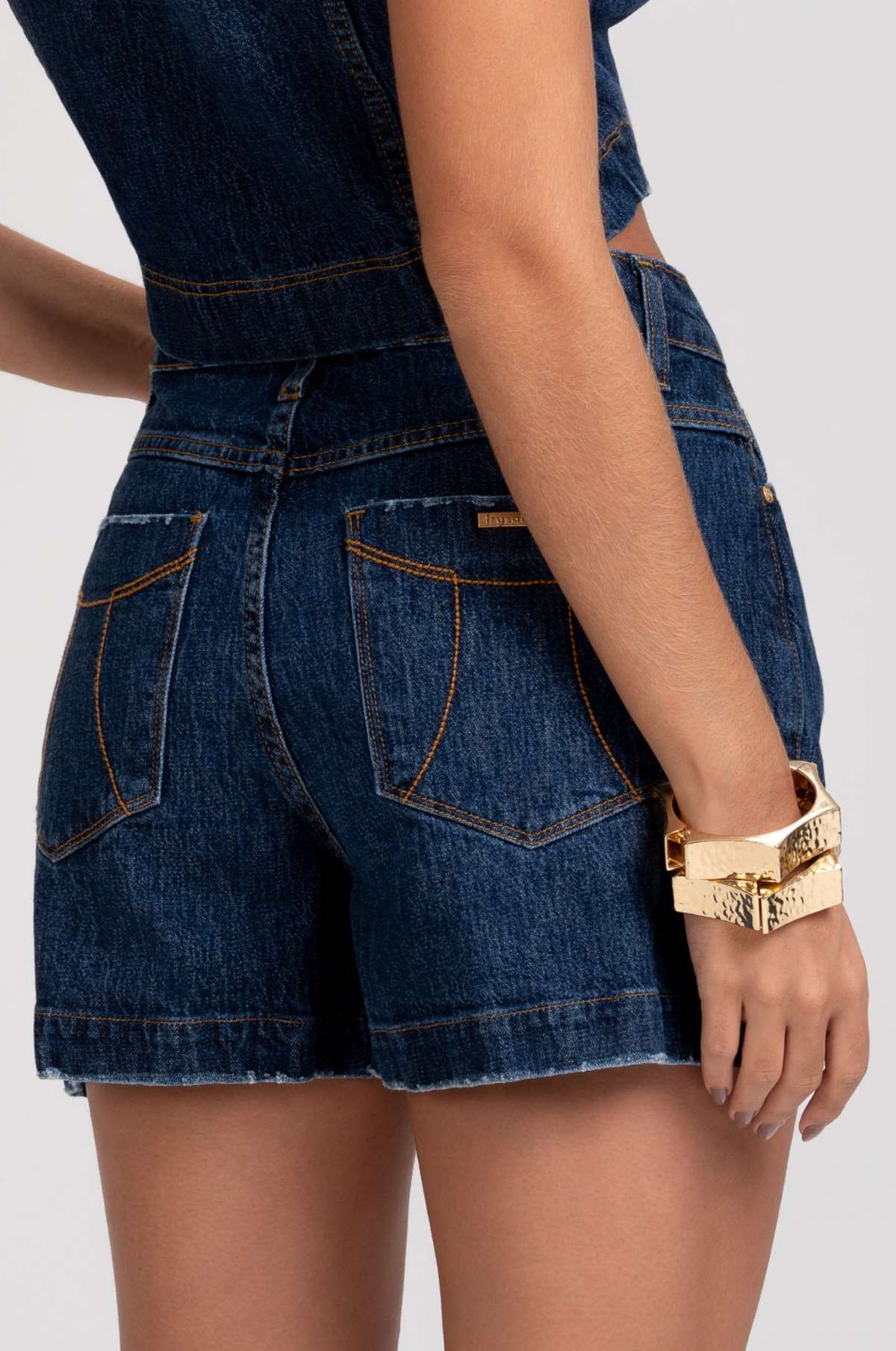 Short Jeans Frysaide Azul Escuro Barra Desfiada