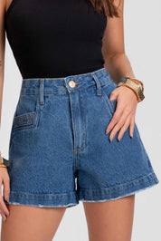Short Jeans Frysaide Azul Mom Barra Desfiada
