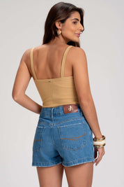 Short Jeans Frysaide Azul Mom Cintura Alta