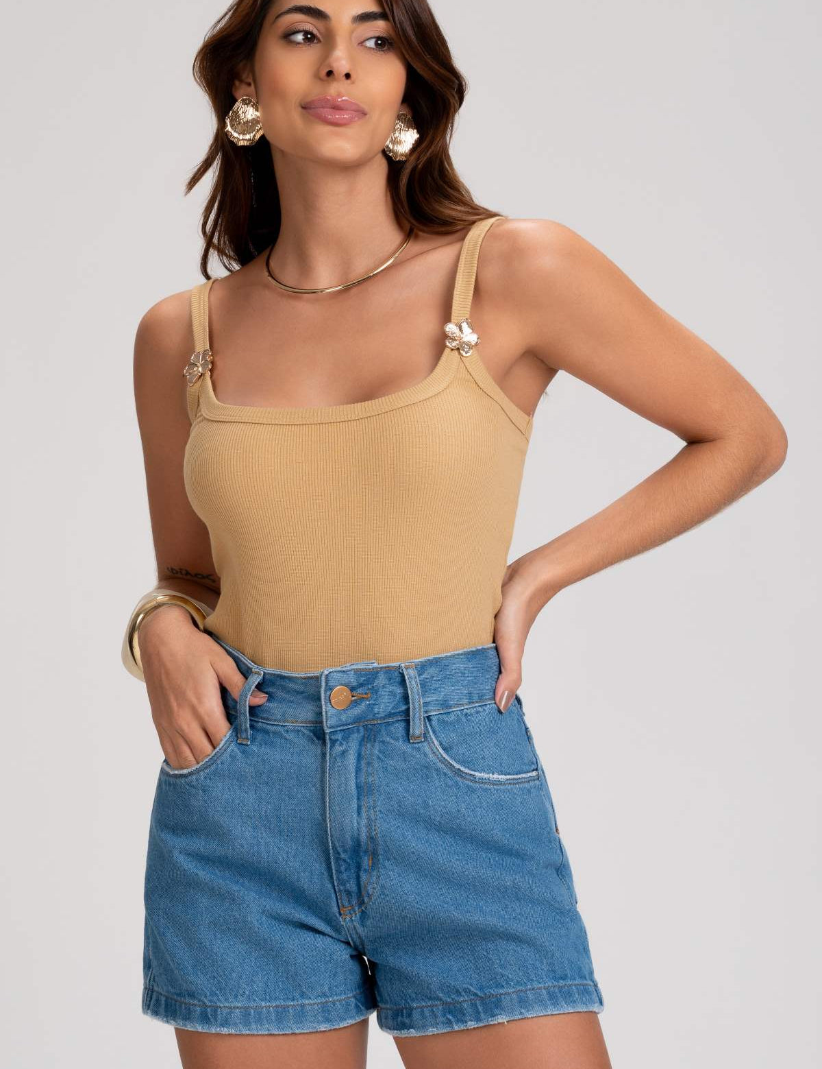 Short Jeans Frysaide Azul Mom Cintura Alta