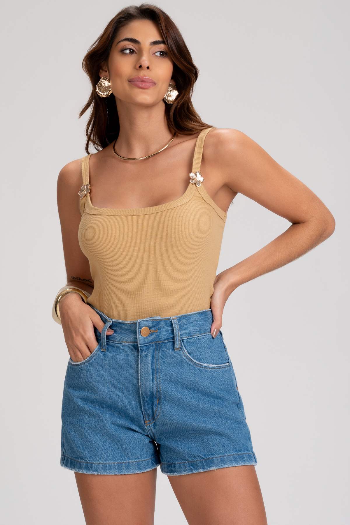 Short Jeans Frysaide Azul Mom Cintura Alta