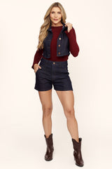 Short Jeans Lottus Azul Escuro Barra Dobrada
