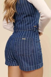 Short Jeans Lottus Azul Risca De Giz Cintura Alta