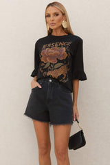 Short Jeans Mom Frysaide Preto Barra Desfiada