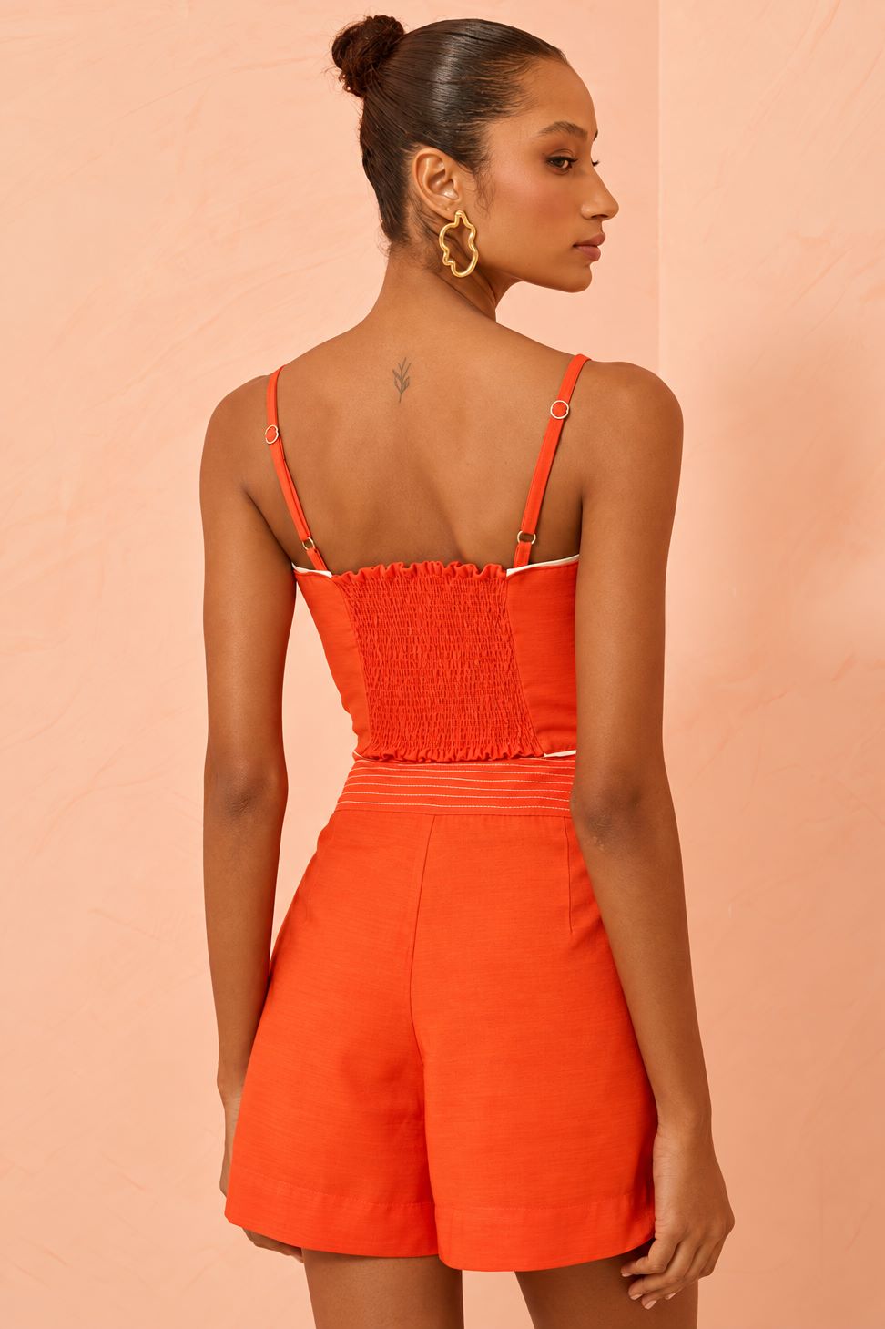 Short Linho Flo Maria Laranja Cintura Alta