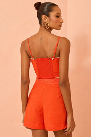 Short Linho Flo Maria Laranja Cintura Alta