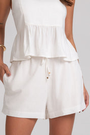 Short Linho Frysaide Off White Cós Elástico