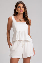 Short Linho Frysaide Off White Cós Elástico