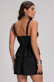 Short Linho Frysaide Preto Cintura Alta