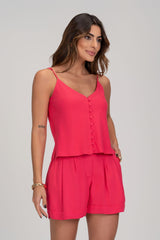 Short Linho Hot Pink Cós Transpassado Frysaide