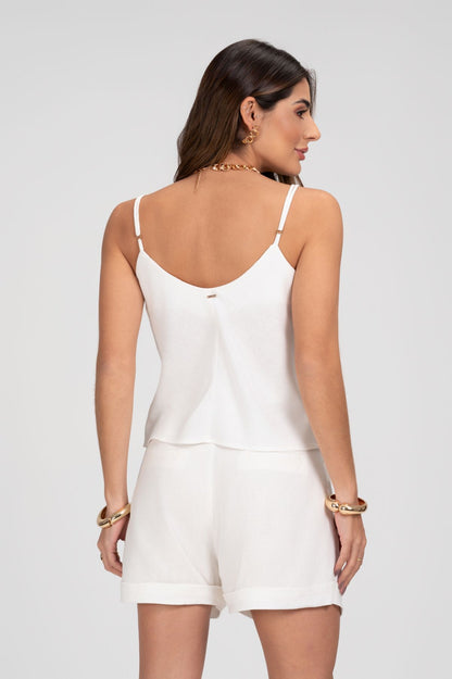 Short Linho Off White Cós Transpassado Frysaide