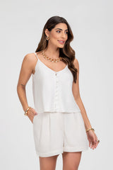 Short Linho Off White Cós Transpassado Frysaide