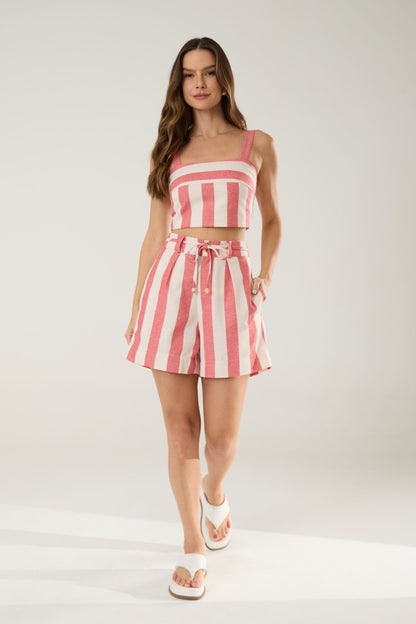 Short Listrado Vermelho E Branco Flo Maria