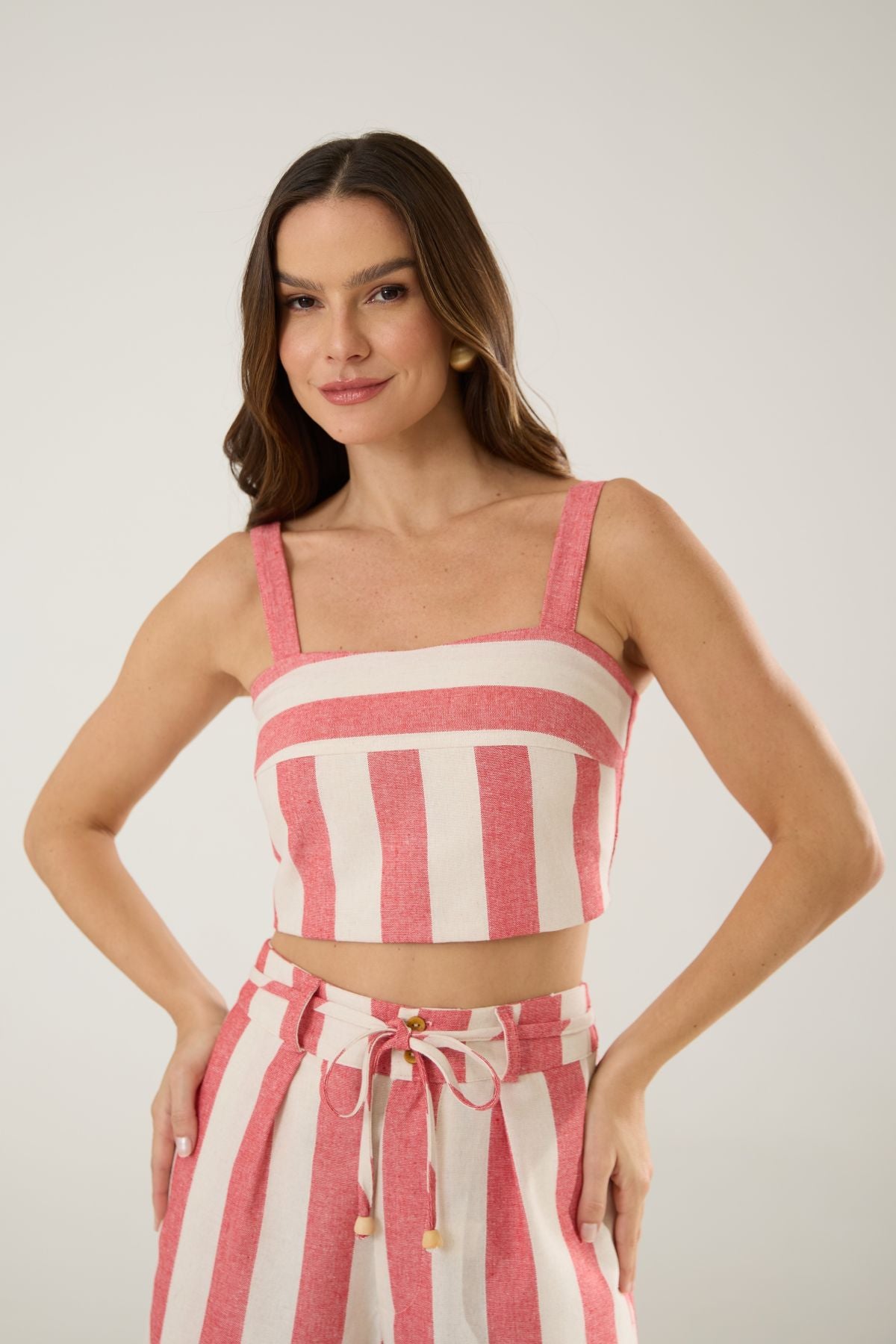 Short Listrado Vermelho E Branco Flo Maria
