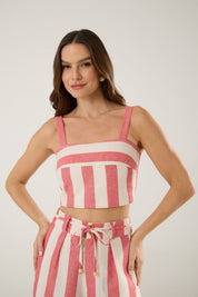 Short Listrado Vermelho E Branco Flo Maria