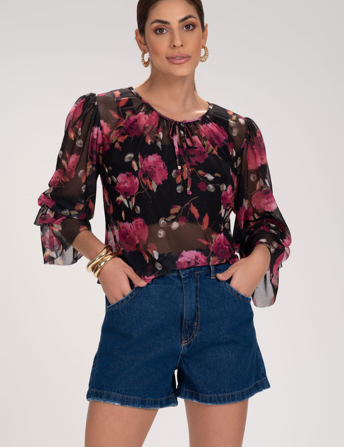 Short Mom Jeans Azul Escuro Frysaide Barra Dobrada