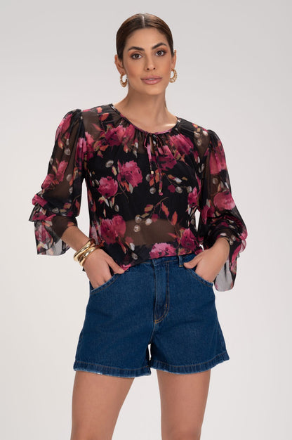 Short Mom Jeans Azul Escuro Frysaide Barra Dobrada