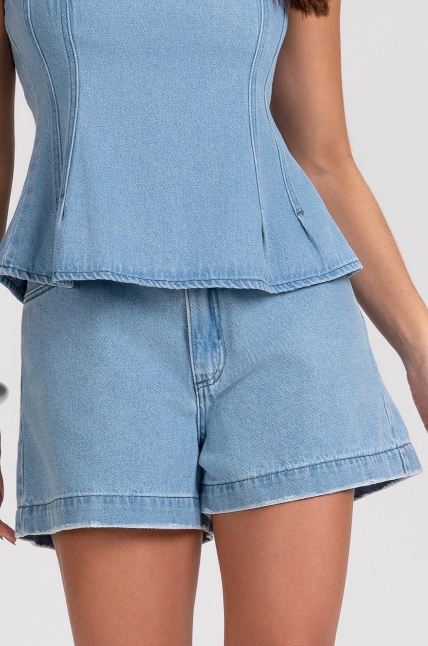 Short Mom Jeans Frysaide Azul Claro Cintura Alta