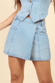 Short Saia Jeans Lottus Azul Claro Bolso Frontal