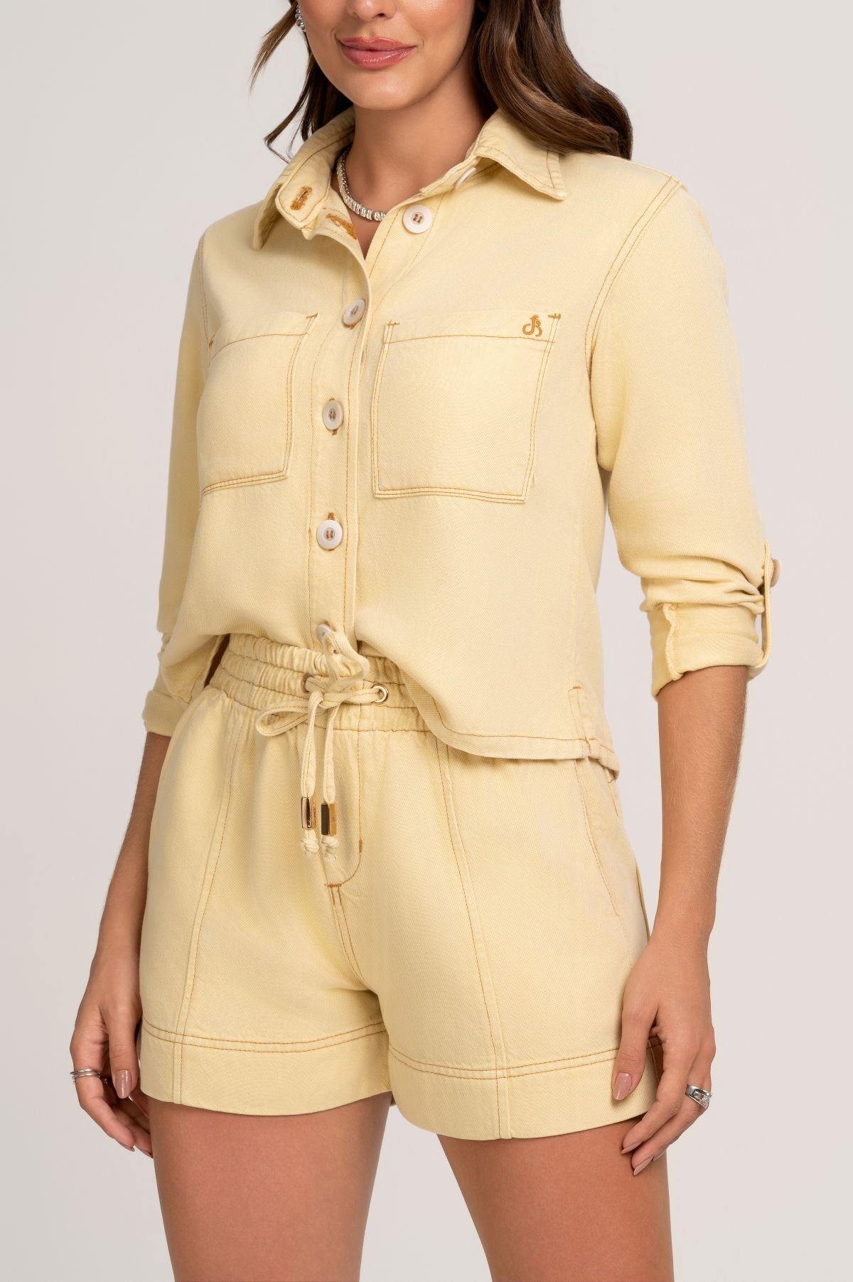 Short Sarja Amarelo Cós Elástico Frysaide