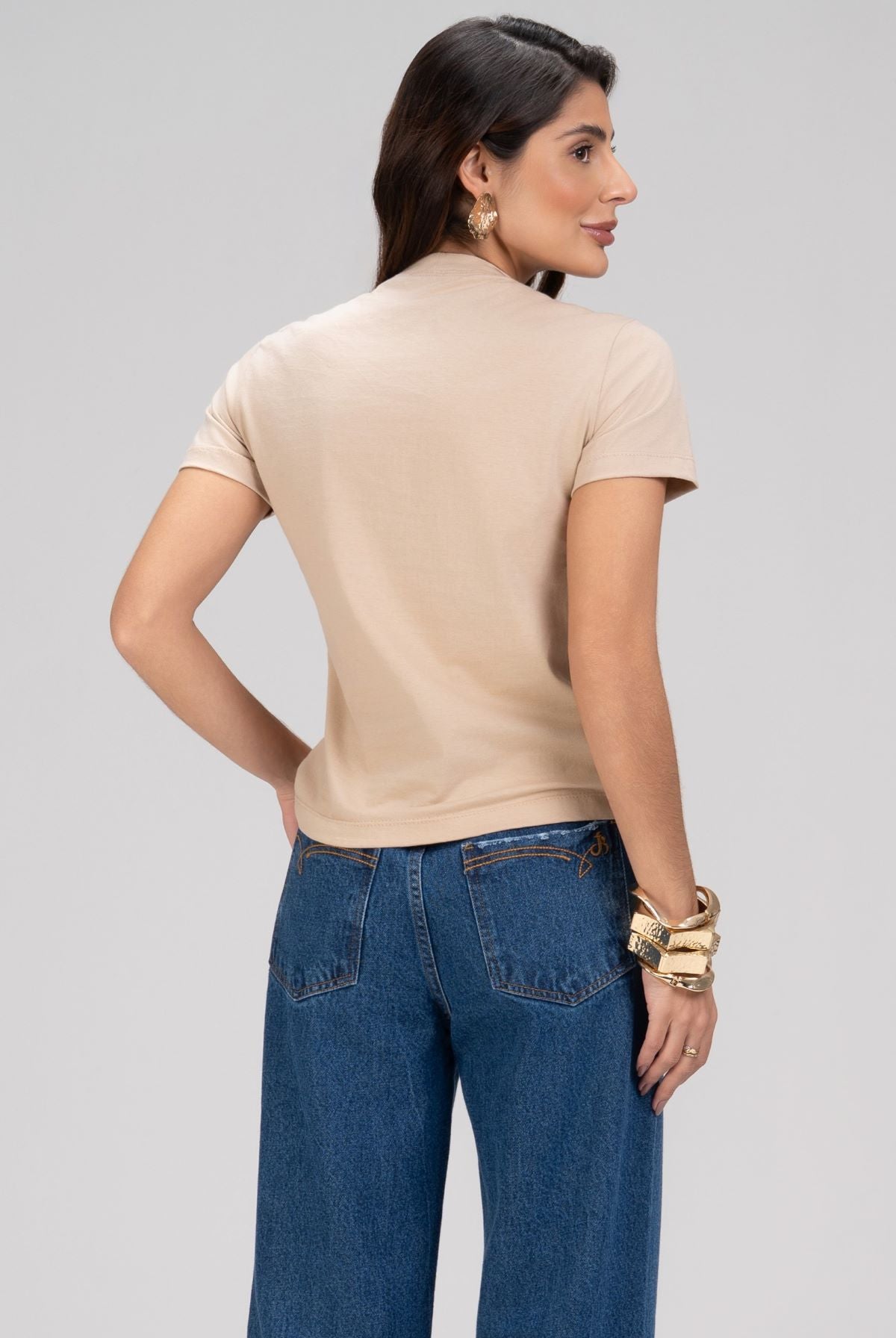 T-Shirt Frysaide Bege Estampa Felino