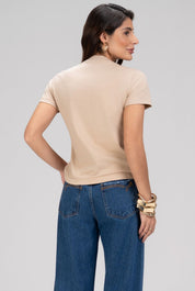 T-Shirt Frysaide Bege Estampa Felino